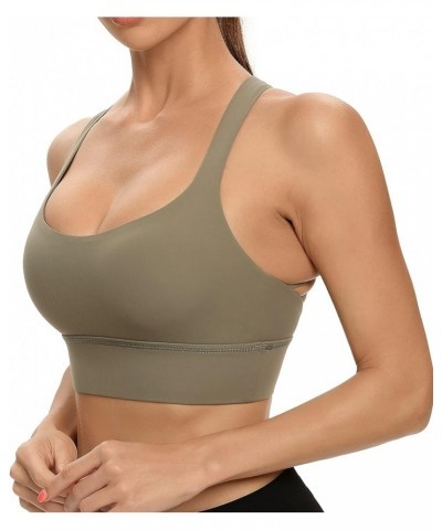 Women Cross Back Sports Bra Fitness Yoga Strappy Longline Crop Tank Top Olive Green $11.50 Lingerie