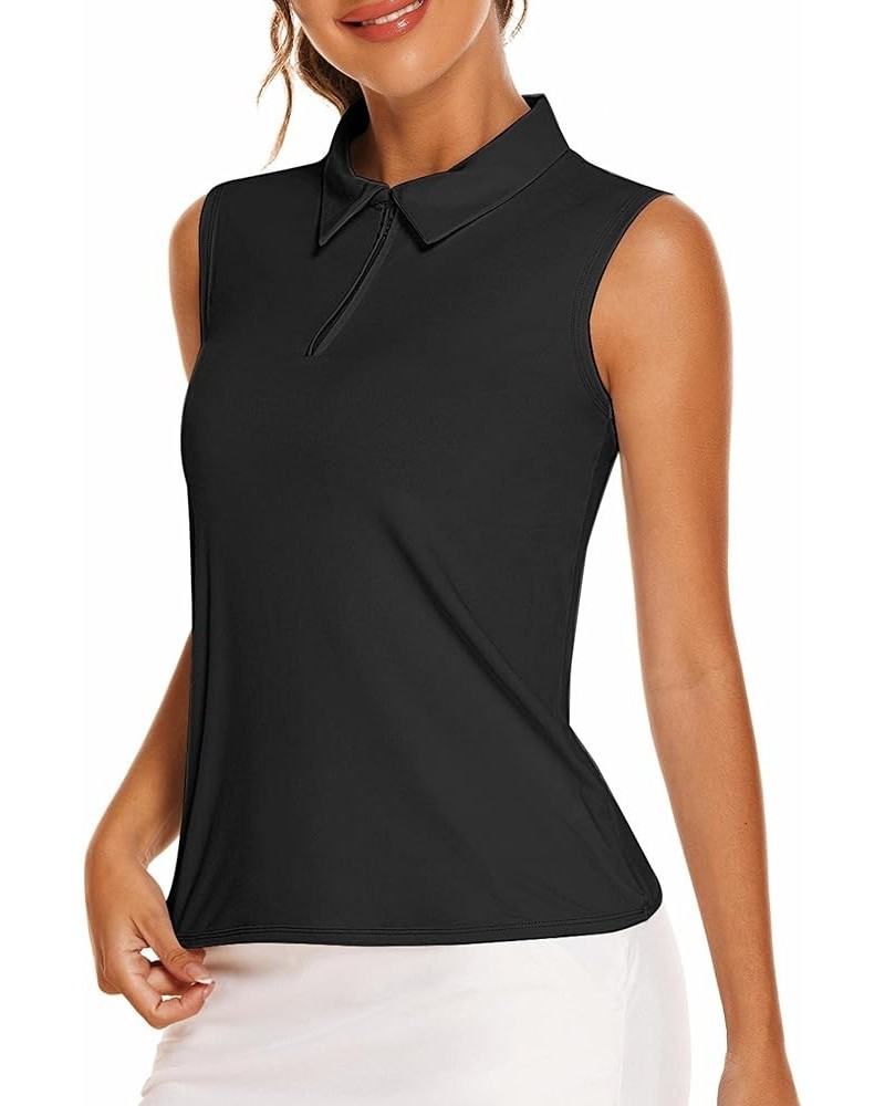 Women's Golf Polo T Shirts Lightweight Moisture Wicking Sleeveless Shirt Quick Dry Zipper Tank Top Black $12.95 Shirts