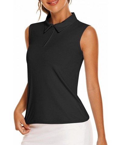 Women's Golf Polo T Shirts Lightweight Moisture Wicking Sleeveless Shirt Quick Dry Zipper Tank Top Black $12.95 Shirts