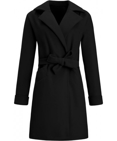 Women's Pea Coat Notched Collar Midi Long Elegant Trench A Line Dress Coat Lapel Long Cardigan Belted Slim Outwear Black S $1...