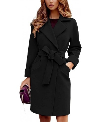 Women's Pea Coat Notched Collar Midi Long Elegant Trench A Line Dress Coat Lapel Long Cardigan Belted Slim Outwear Black S $1...