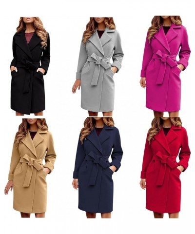 Women's Pea Coat Notched Collar Midi Long Elegant Trench A Line Dress Coat Lapel Long Cardigan Belted Slim Outwear Black S $1...