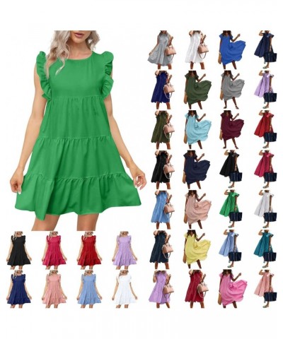 Summer Dresses for Women 2023,Plus Size Casual Cute Babydoll Dress,Tiered Ruffle Flowy Boho Beach Sundress A-green $10.56 Dre...