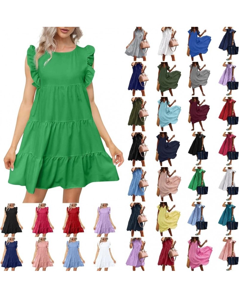 Summer Dresses for Women 2023,Plus Size Casual Cute Babydoll Dress,Tiered Ruffle Flowy Boho Beach Sundress A-green $10.56 Dre...