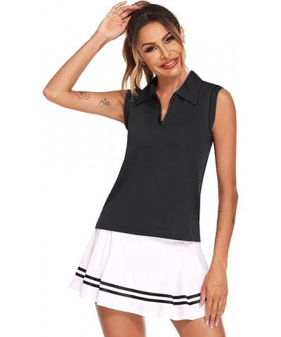 Women's Golf Polo T Shirts Lightweight Moisture Wicking Sleeveless Shirt Quick Dry Zipper Tank Top Black $12.95 Shirts