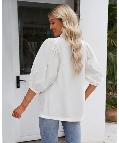 2023 Denim Shirt Women Button Down Chambray Oversized Puff Sleeve Blouses Distressed Western Jean Tops Brilliant White $14.35...