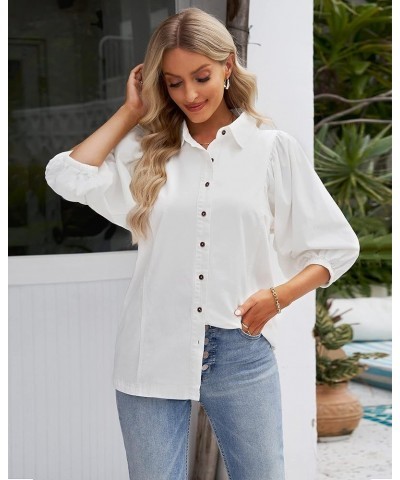 2023 Denim Shirt Women Button Down Chambray Oversized Puff Sleeve Blouses Distressed Western Jean Tops Brilliant White $14.35...