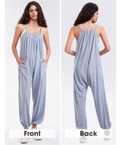 2024 Jumpsuits for Women Casual Sleeveless Summer Rompers Loose Spaghetti Strap Baggy Overalls Jumpers with Pockets Grey $14....