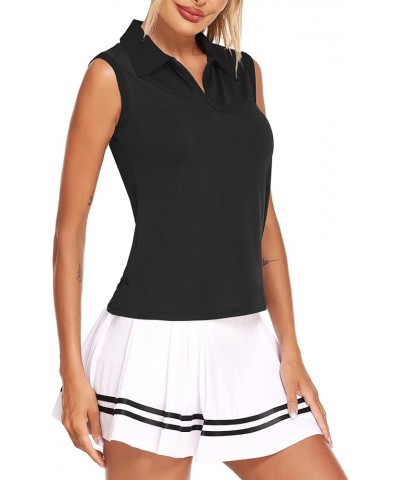 Women's Golf Polo T Shirts Lightweight Moisture Wicking Sleeveless Shirt Quick Dry Zipper Tank Top Black $12.95 Shirts