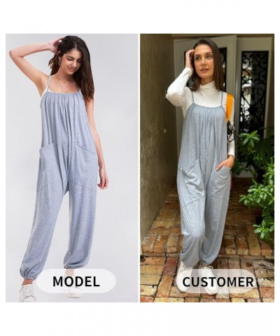 2024 Jumpsuits for Women Casual Sleeveless Summer Rompers Loose Spaghetti Strap Baggy Overalls Jumpers with Pockets Grey $14....