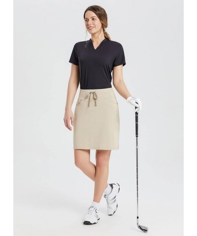 Women's Skorts Skirts 20" Knee Length Cotton Casual High Waist Drawstring Modest Golf Skort with Pocket Khaki $23.93 Skorts