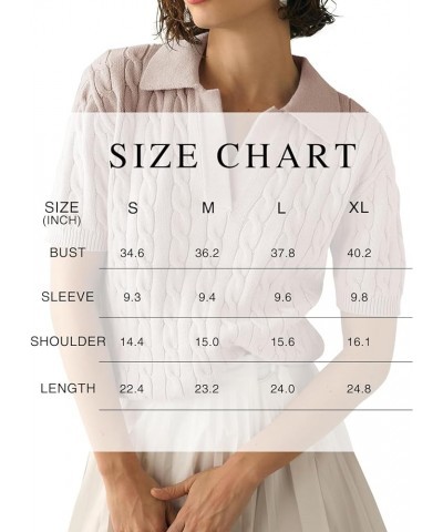 Women's Cable Short Sleeve Sweaters Tops Solid Lapel V Neck Knit Casual Soft Pullover Shirt Light Brown $15.20 Sweaters