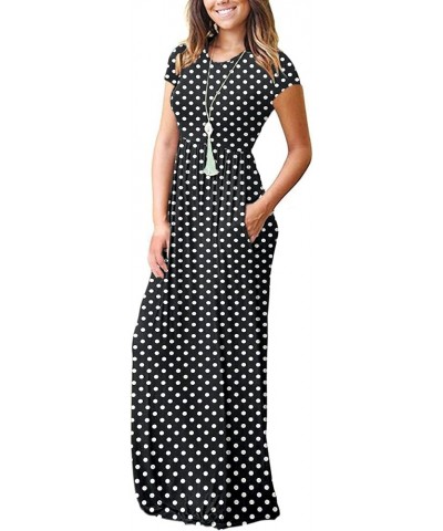 Women Short Sleeve Loose Plain Casual Long Maxi Dresses with Pockets 02-black Dots $20.58 Dresses