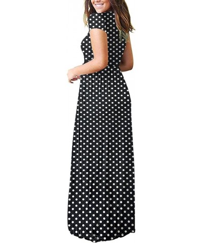 Women Short Sleeve Loose Plain Casual Long Maxi Dresses with Pockets 02-black Dots $20.58 Dresses