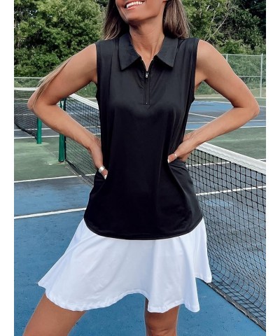 Women's Golf Polo T Shirts Lightweight Moisture Wicking Sleeveless Shirt Quick Dry Zipper Tank Top Black $12.95 Shirts