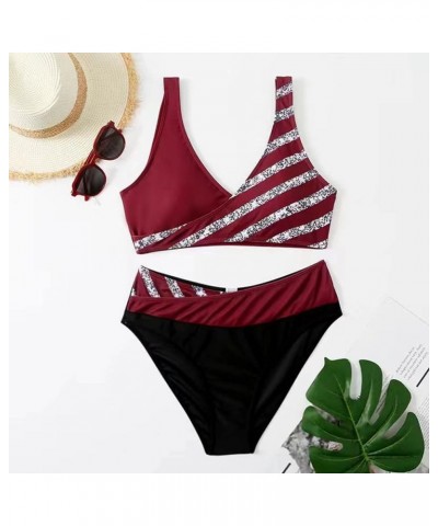 Swimsuit for Women 2024 Bikini Sexy V Neck Thong Bottom Two Piece Cute Triangle Bathing 01wine $4.19 Swimsuits