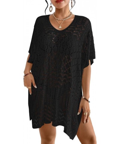 Women's Swimwear Cover Ups Bikini Cover Up Beach Outfits Crochet Top Summer Dresses Black $15.84 Swimsuits