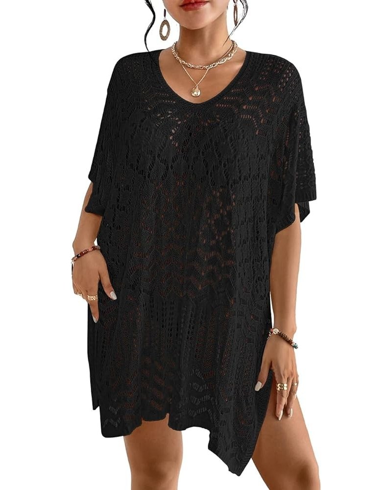 Women's Swimwear Cover Ups Bikini Cover Up Beach Outfits Crochet Top Summer Dresses Black $15.84 Swimsuits