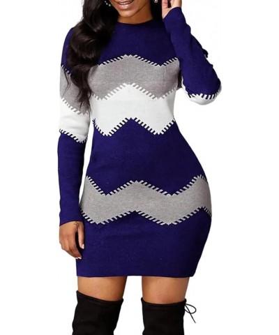 Women's Striped Mini Bodycon Sweater Dress Long Sleeve Knitted Slim Fit Pullover Dress Navy $22.94 Sweaters