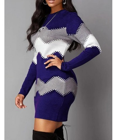 Women's Striped Mini Bodycon Sweater Dress Long Sleeve Knitted Slim Fit Pullover Dress Navy $22.94 Sweaters