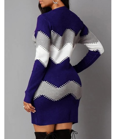 Women's Striped Mini Bodycon Sweater Dress Long Sleeve Knitted Slim Fit Pullover Dress Navy $22.94 Sweaters