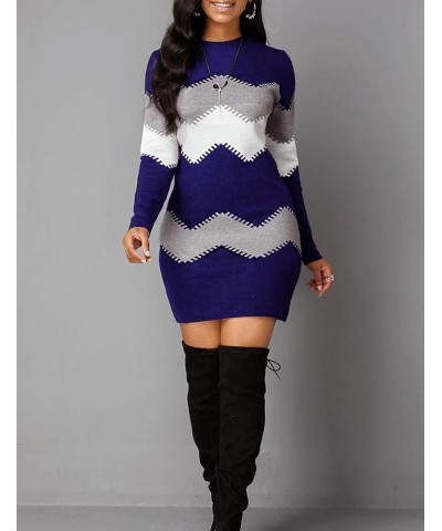 Women's Striped Mini Bodycon Sweater Dress Long Sleeve Knitted Slim Fit Pullover Dress Navy $22.94 Sweaters