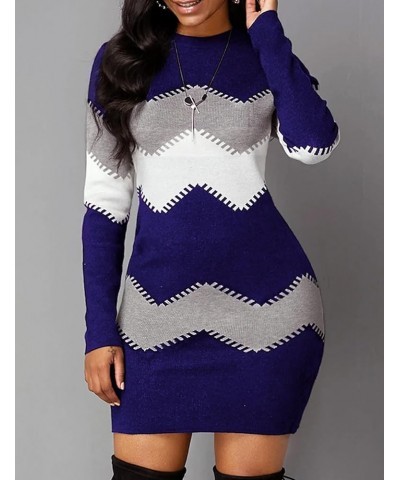 Women's Striped Mini Bodycon Sweater Dress Long Sleeve Knitted Slim Fit Pullover Dress Navy $22.94 Sweaters