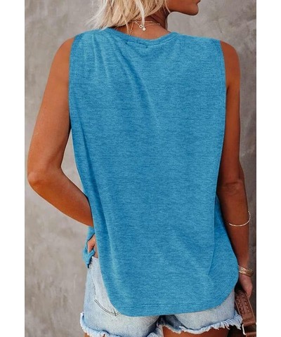 Women's Sleeveless Tank Tops Basic Loose Tunic T Shirts Batwing Sleeve Solid Color Casual Tee with Pocket Lightblue $11.59 Tops