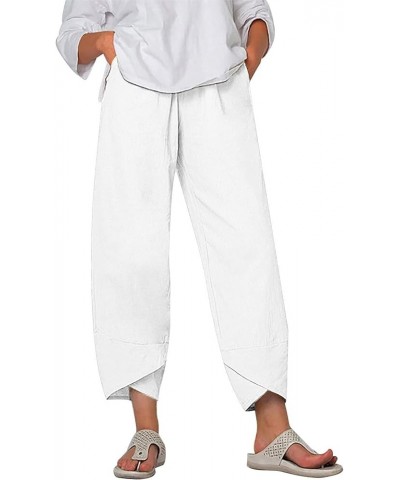 Linen Pants for Women High Waisted Casual Lounge Harem Pants with Pockets Wide Cropped Leg Summer Trousers 2023 23 White $11....