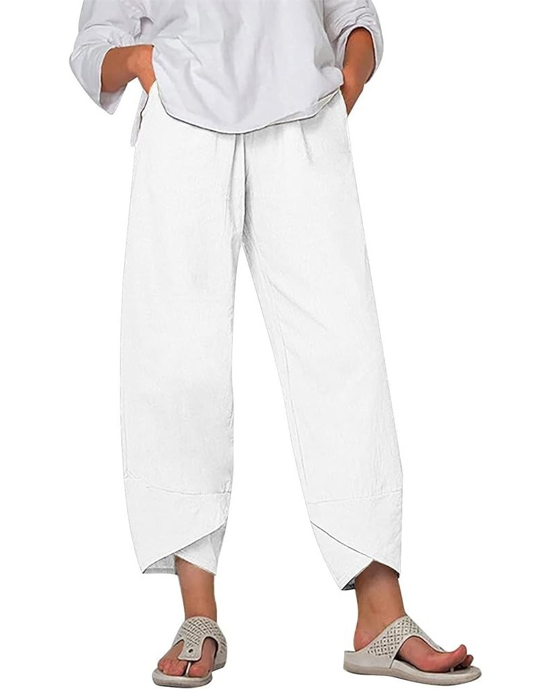 Linen Pants for Women High Waisted Casual Lounge Harem Pants with Pockets Wide Cropped Leg Summer Trousers 2023 23 White $11....