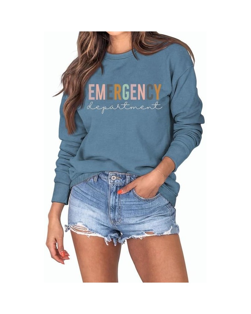 Women's Sweatshirt Emergency Department Graphic Print Long Sleeve Crew Neck Nurse Life Casual Pullover Shirt Tops Tee Blue-a ...