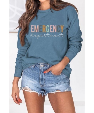 Women's Sweatshirt Emergency Department Graphic Print Long Sleeve Crew Neck Nurse Life Casual Pullover Shirt Tops Tee Blue-a ...