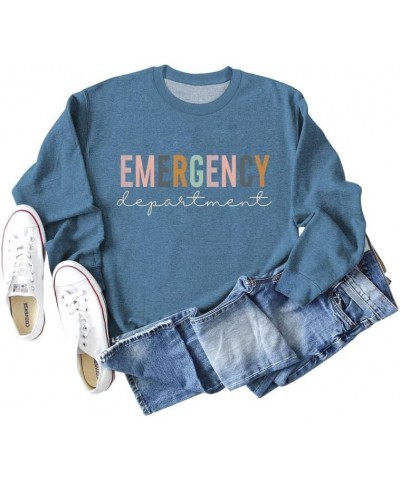 Women's Sweatshirt Emergency Department Graphic Print Long Sleeve Crew Neck Nurse Life Casual Pullover Shirt Tops Tee Blue-a ...