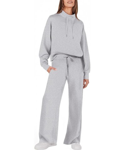 Womens 2 Piece Outfits Sweatsuit Set 2023 Fall Drawstring Sweatshirt Wide Leg Sweatpant Lounge Set Tracksuit Grey $26.24 Acti...