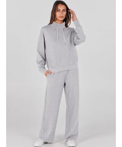 Womens 2 Piece Outfits Sweatsuit Set 2023 Fall Drawstring Sweatshirt Wide Leg Sweatpant Lounge Set Tracksuit Grey $26.24 Acti...