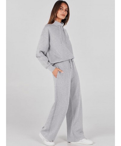 Womens 2 Piece Outfits Sweatsuit Set 2023 Fall Drawstring Sweatshirt Wide Leg Sweatpant Lounge Set Tracksuit Grey $26.24 Acti...