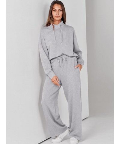 Womens 2 Piece Outfits Sweatsuit Set 2023 Fall Drawstring Sweatshirt Wide Leg Sweatpant Lounge Set Tracksuit Grey $26.24 Acti...