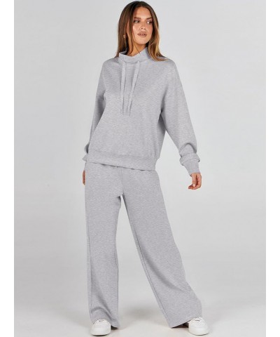 Womens 2 Piece Outfits Sweatsuit Set 2023 Fall Drawstring Sweatshirt Wide Leg Sweatpant Lounge Set Tracksuit Grey $26.24 Acti...