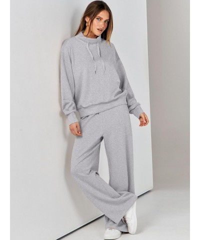 Womens 2 Piece Outfits Sweatsuit Set 2023 Fall Drawstring Sweatshirt Wide Leg Sweatpant Lounge Set Tracksuit Grey $26.24 Acti...