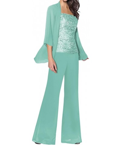 Mother of The Bride Pant Suits Three Pieces Evening Formal Dress Lace Prom Wedding Guest Groom Gowns for Women Turquoise $41....