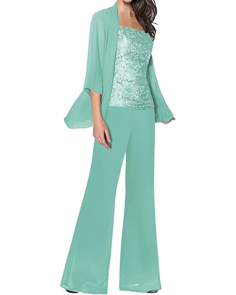 Mother of The Bride Pant Suits Three Pieces Evening Formal Dress Lace Prom Wedding Guest Groom Gowns for Women Turquoise $41....