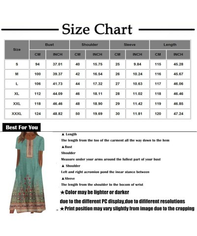 Women's Sun Dresses Summer Casual Casual Printed V-Neck Short-Sleeve Swing Dress Dresses for 2023 Ap1-dark Green $10.20 Dresses