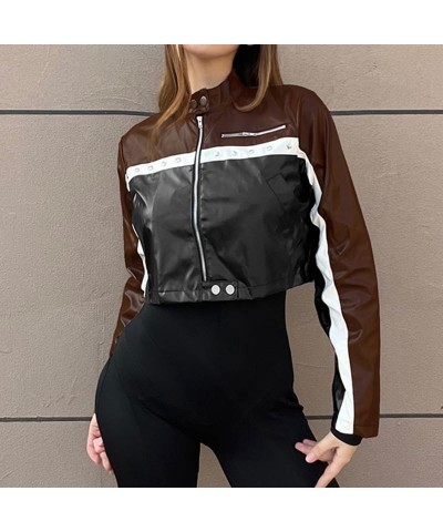 Women Leather Jacket Zip Up Black Faux Leather Motorcycle Jacket Leather Coat Outwear 2023 Fall Cropped Leather Jacket A03 Br...