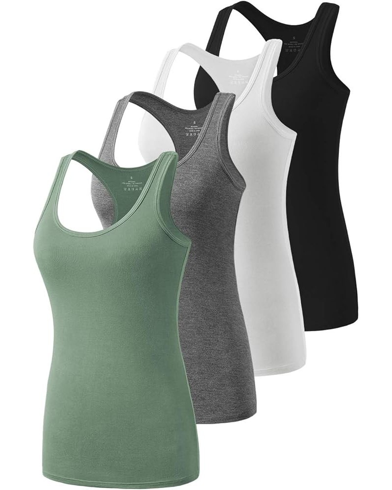 Racerback Workout Tank Tops for Women Basic Athletic Tanks Yoga Undershirt Sleeveless Exercise Tops 4 Pack Black Grey White A...