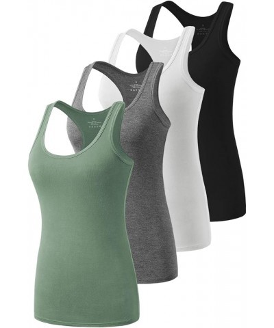 Racerback Workout Tank Tops for Women Basic Athletic Tanks Yoga Undershirt Sleeveless Exercise Tops 4 Pack Black Grey White A...