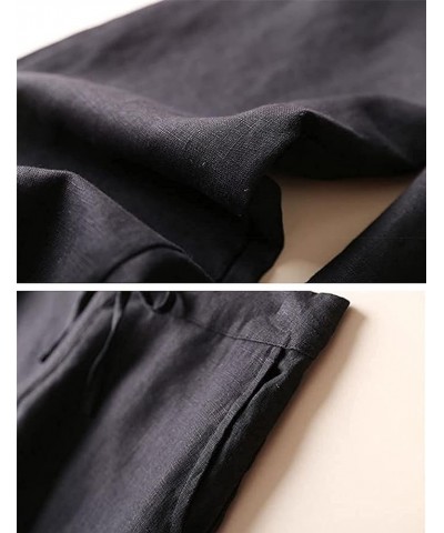 Womens Linen Pants Cotton Drawstring Linen Pants Casual Elastic Waist Tapered Ankle Trousers Pants Black $12.40 Pants