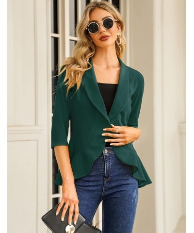 Womens Casual Blazer 3/4 Sleeve Open Front Ruffle Work Office Cardigan Suit Jacket Dark Green $19.50 Blazers