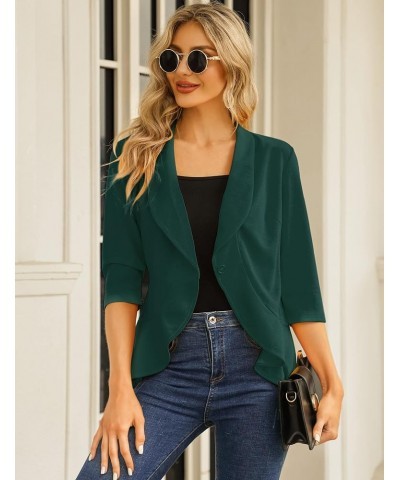 Womens Casual Blazer 3/4 Sleeve Open Front Ruffle Work Office Cardigan Suit Jacket Dark Green $19.50 Blazers