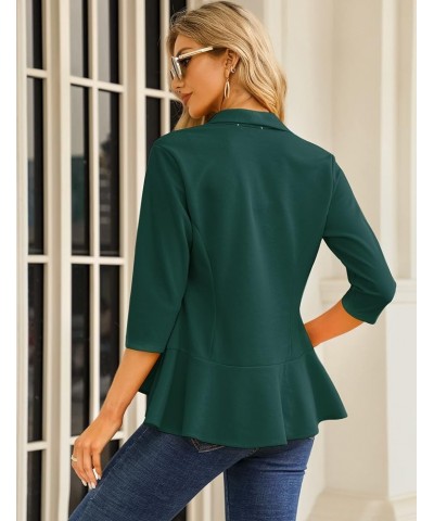 Womens Casual Blazer 3/4 Sleeve Open Front Ruffle Work Office Cardigan Suit Jacket Dark Green $19.50 Blazers