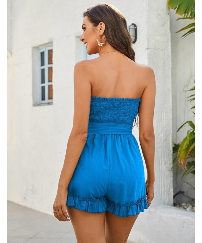 Women's Summer Rompers Cotton Linen Smocked Short Jumpsuits Off Shoulder Ruffle Vacation Beach Outfits S-XXL Sky Blue $14.28 ...